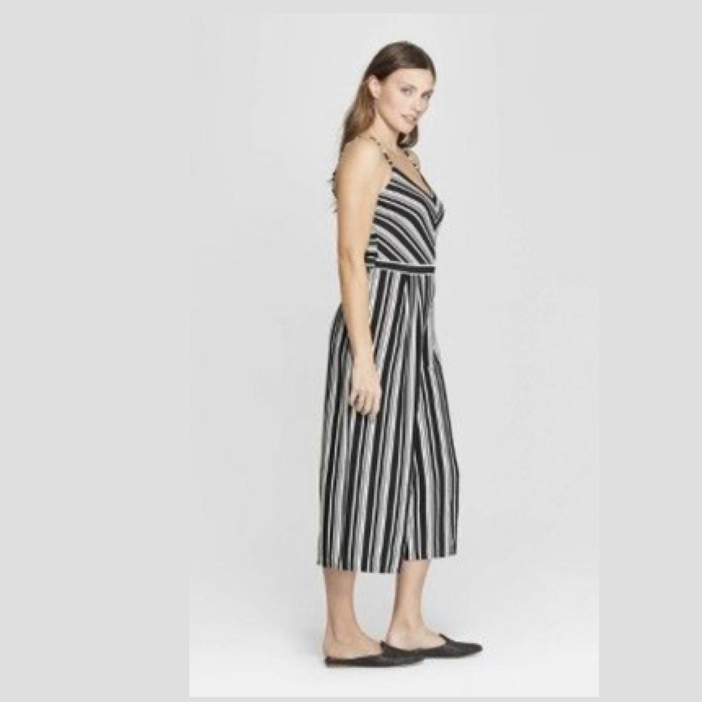 Women's Striped Sleeveless Knit Wide Leg Jumpsuit - Picture 2 of 4